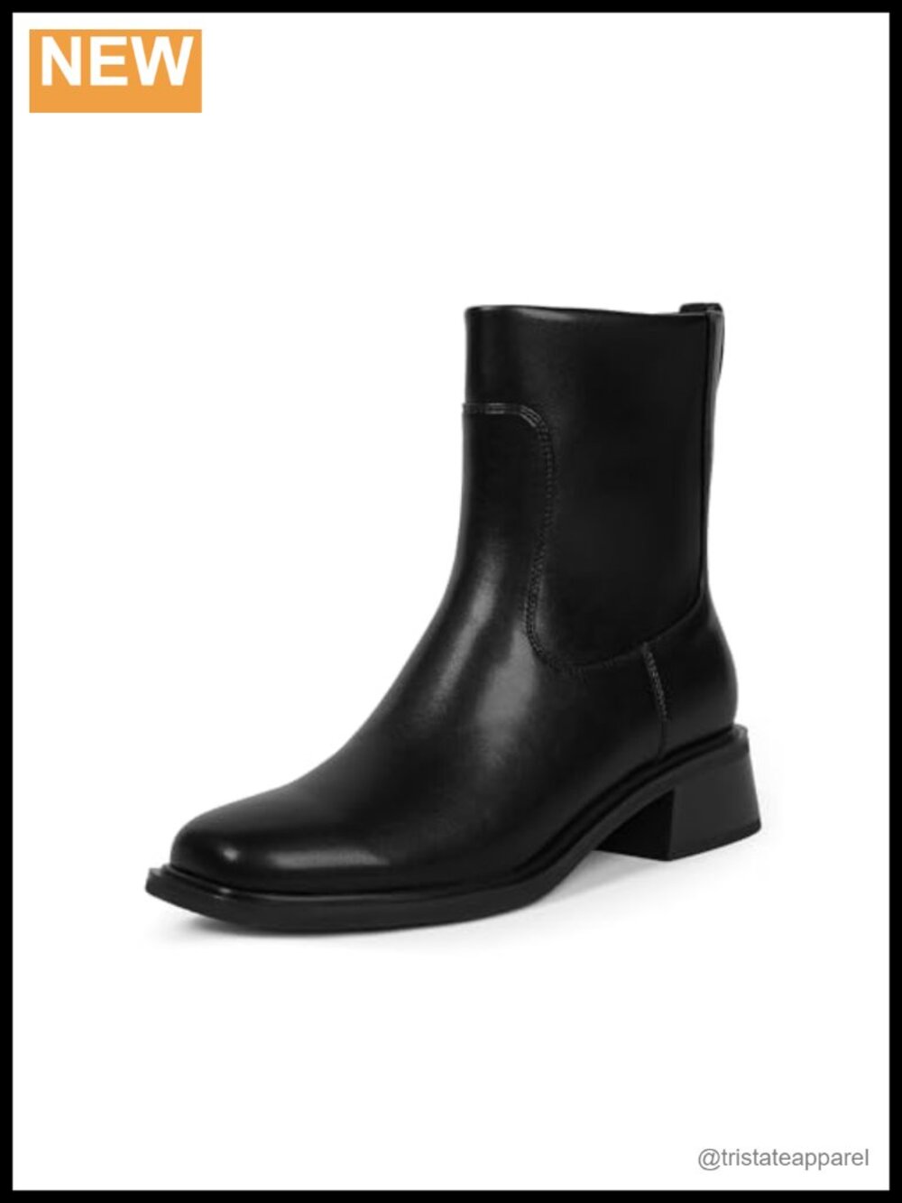 Women's Square Toe Ankle Boots, Faux Leather Low Heel Booties with Cushioned